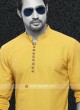 Men Mustard Yellow Solid Short Kurta